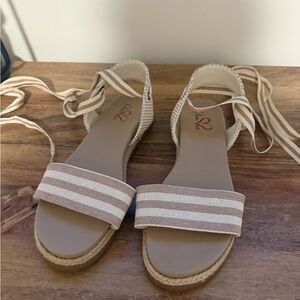 Beige Striped Sandals - ankle wrapped sandals